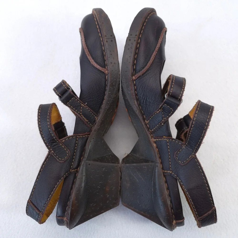 Art Company Mary Jane Wedge Sandals Brown Sz 38 Leather Gorpcore Cottagecore